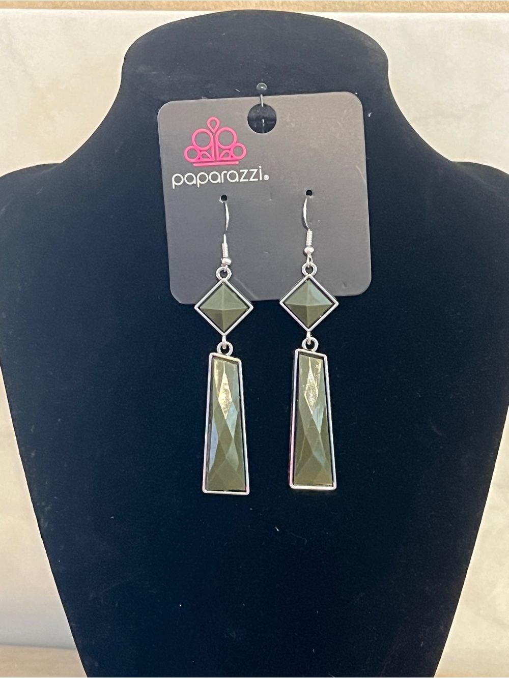 Paparazzi Olive Faceted Drop Earrings in Silver-Tone